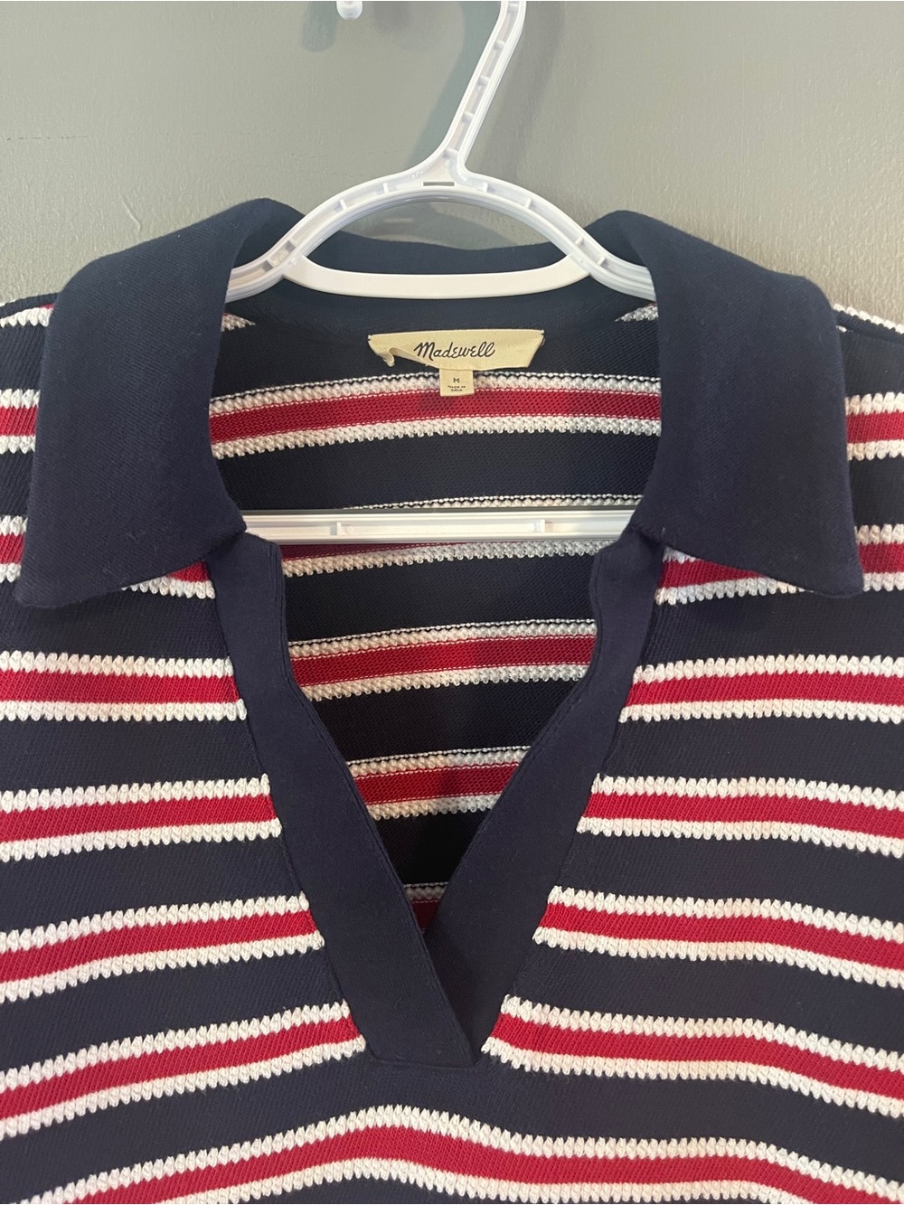Madewell Relaxed V-Neck Polo Shirt in Stripe Size M - Picture 7 of 12